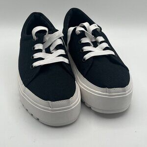 Toms‎ Alpargata Lug Platform Lace Up Sneakers Black/White 6 M Brand New